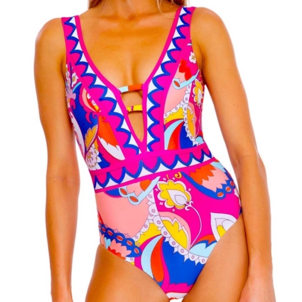 Trina Turk Sevilla Strappy Plunge One Piece Swimsuit Womens 8 Resortwear Beach